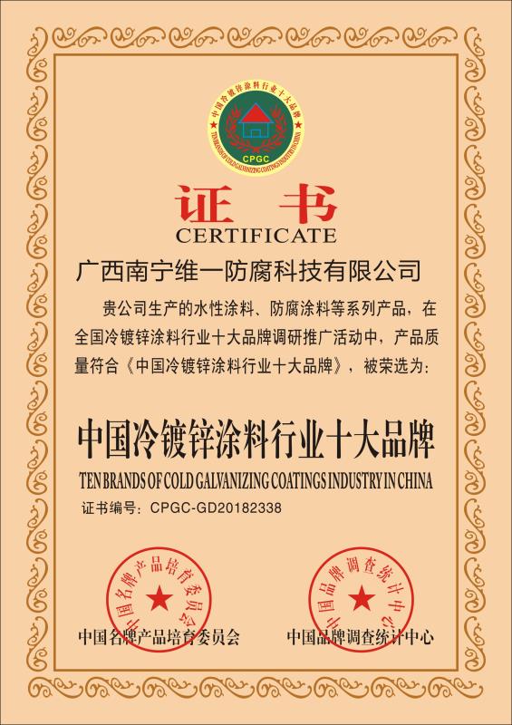 中国冷镀锌涂料行业十大品牌